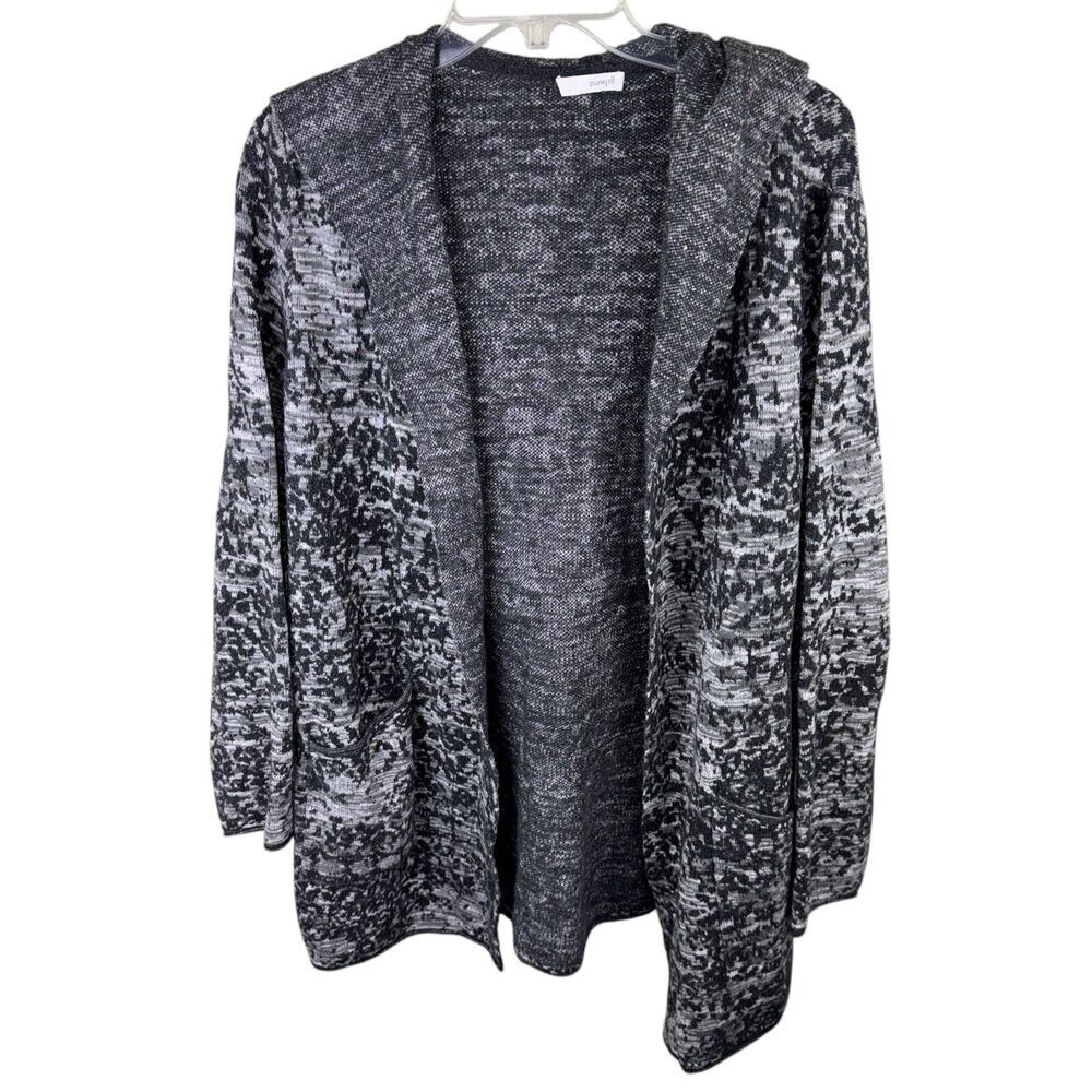 Purejill J. JILL Sweater Womens Large Cardigan Open Front Hooded Gray And Black